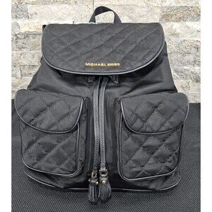 Michael Kors Womens Kieran Backpack Quilted Nylon Pockets Black College Travel